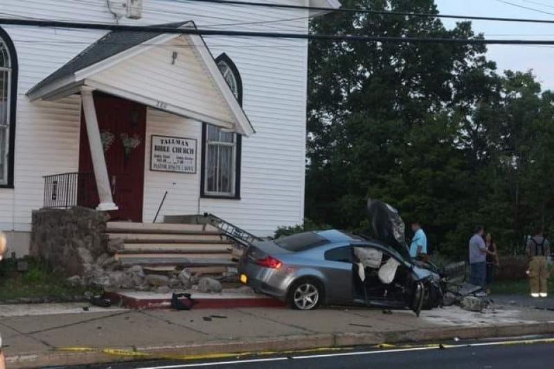 Car Destroys Front of 135-Year-Old Tallman Bible Church